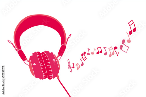 Stylish headphones with cable and notes illustration