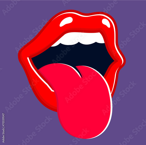 Obraz na plátně Screaming mouth sticking out tongue vector illustration