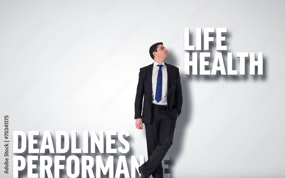 Composite image of handsome businessman leaning Composite image of handsome businessman leaning