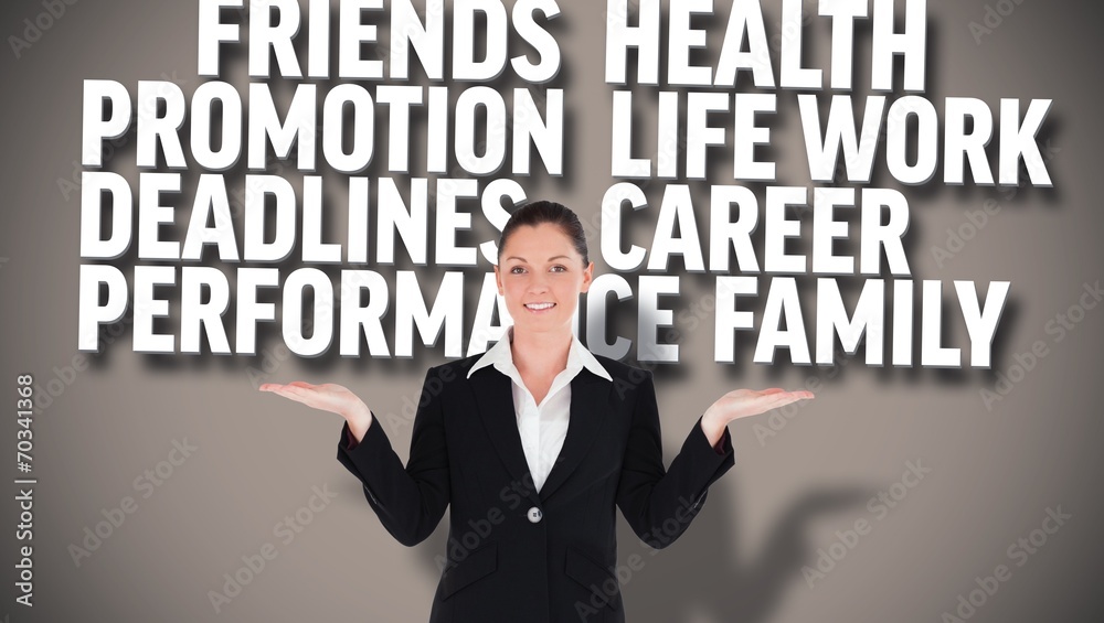 Composite image of smiling business person presenting Composite image of smiling business person presenting