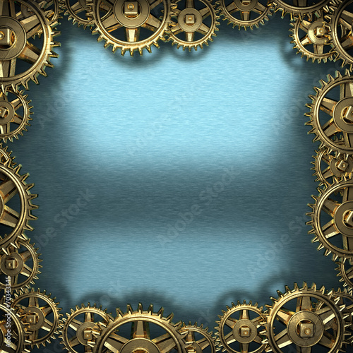 blue metal background with cogwheel gears © videodoctor