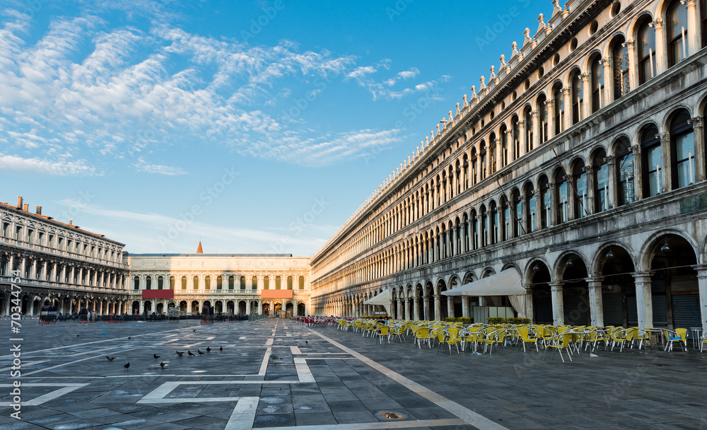 Panoramic view to San Marco square in Venice, Italy early in the