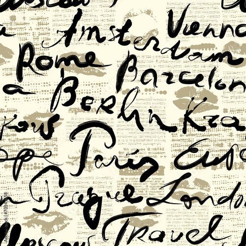 Travel background with inscriptions name of cities
