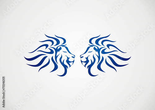 two blue lion head in logo vector