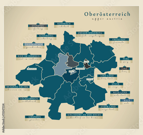 Moderne Landkarte - Oberösterreich AT