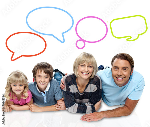 Happy family with speech bubbles