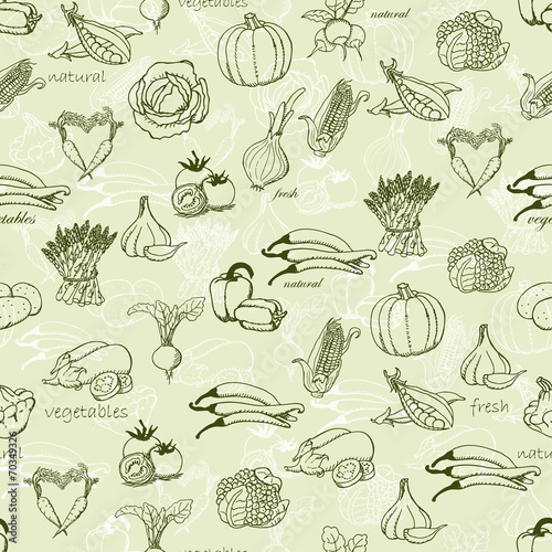 Kitchen seamless pattern with vegetables