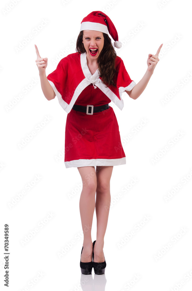 Snow girl santa in christmas concept isolated on white Snow girl santa in christmas concept isolated on white