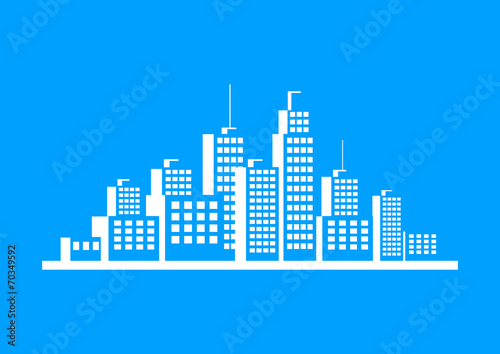 White city icon on blue background