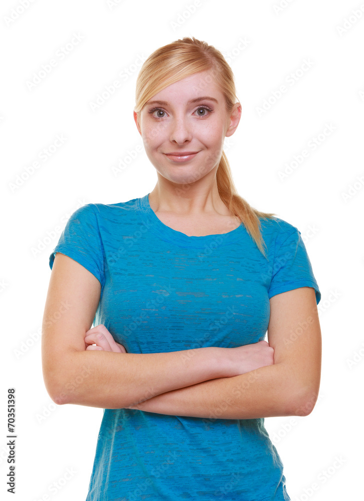 Portrait casual blond smiling girl female student Portrait casual blond smiling girl female student