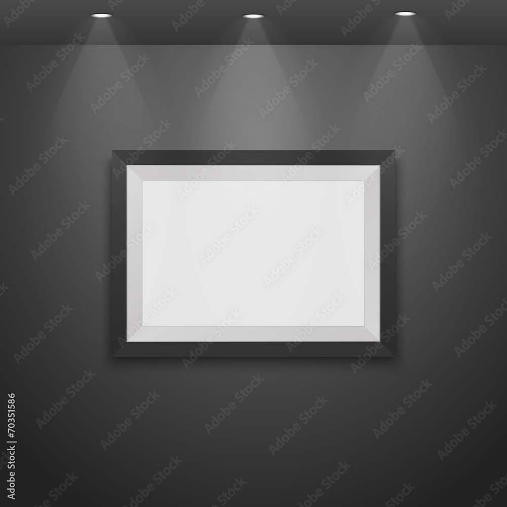 Realistic picture frame the wall with lamps Realistic picture frame the wall with lamps