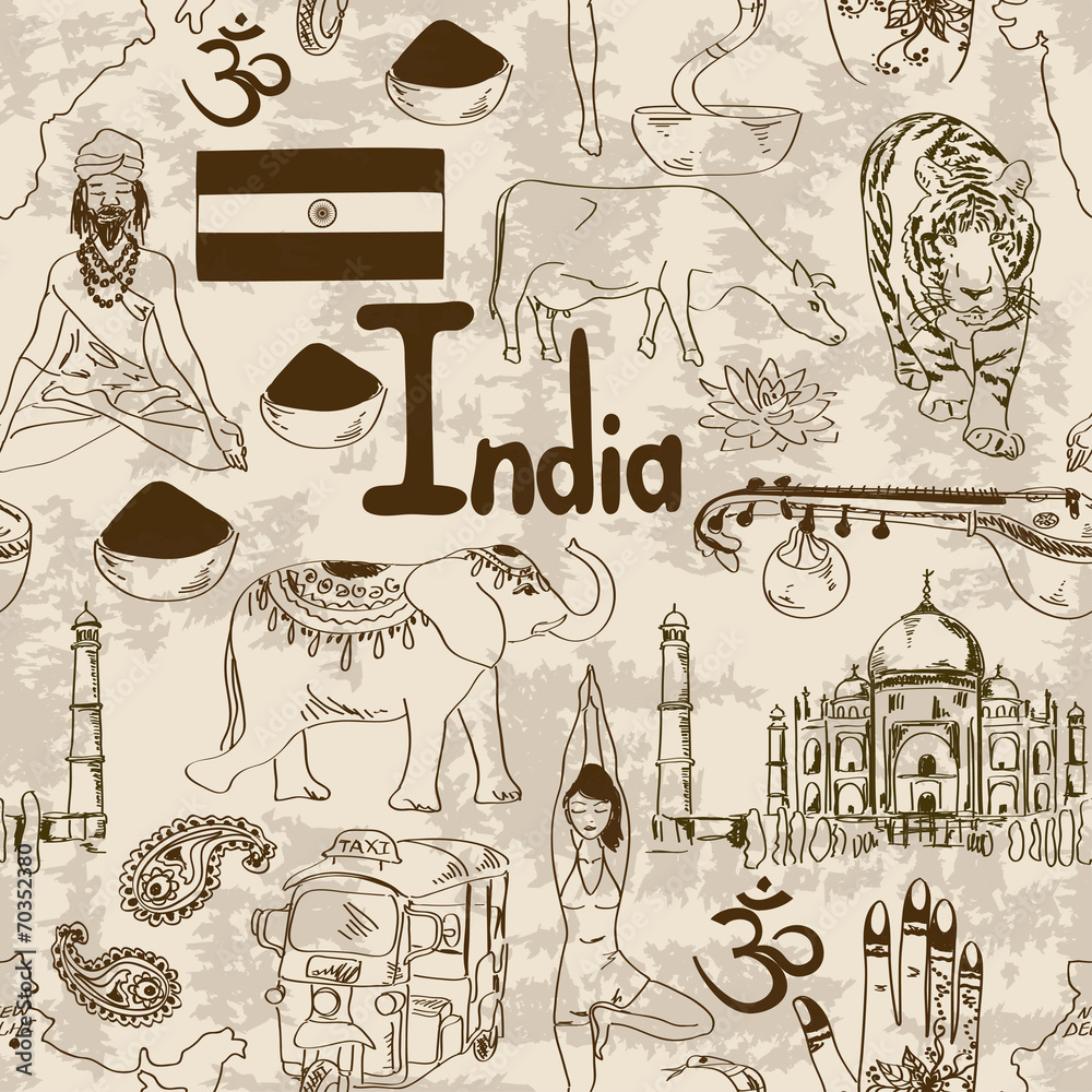 Obraz premium Sketch India seamless pattern