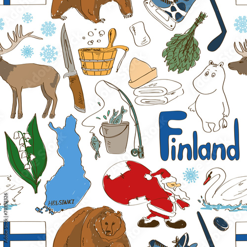 Sketch Finland seamless pattern