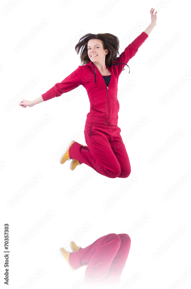 Woman in red costume in sports sporting concept Woman in red costume in sports sporting concept