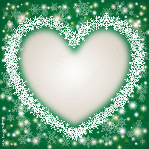 Herzförmiger Schneeflocken-Hintergrund, Vektor, grün