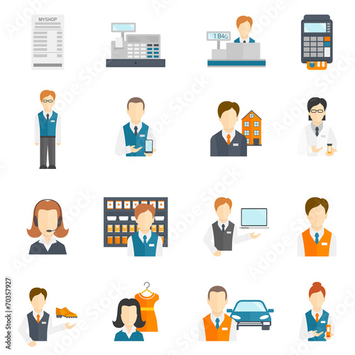 Set icons salesman flat