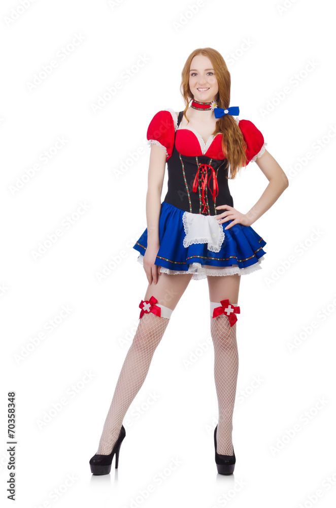 Woman waitress in octoberfest concept Woman waitress in octoberfest concept