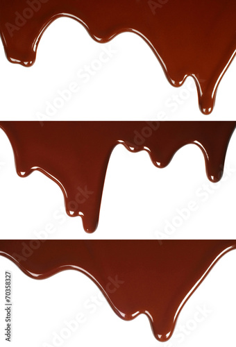 Melted chocolate dripping set on white background.