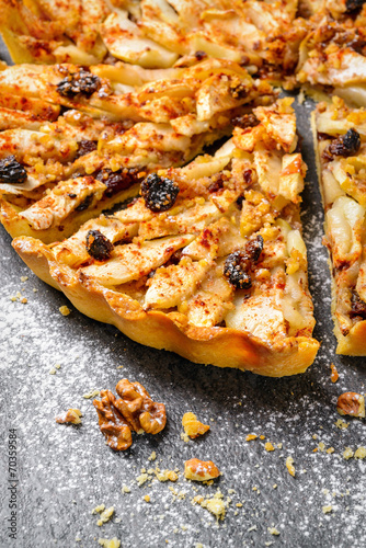 apple tart pie with nuts and raisins