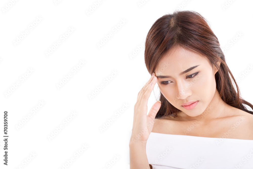 sick woman with headache, migraine, pain, stress sick woman with headache, migraine, pain, stress