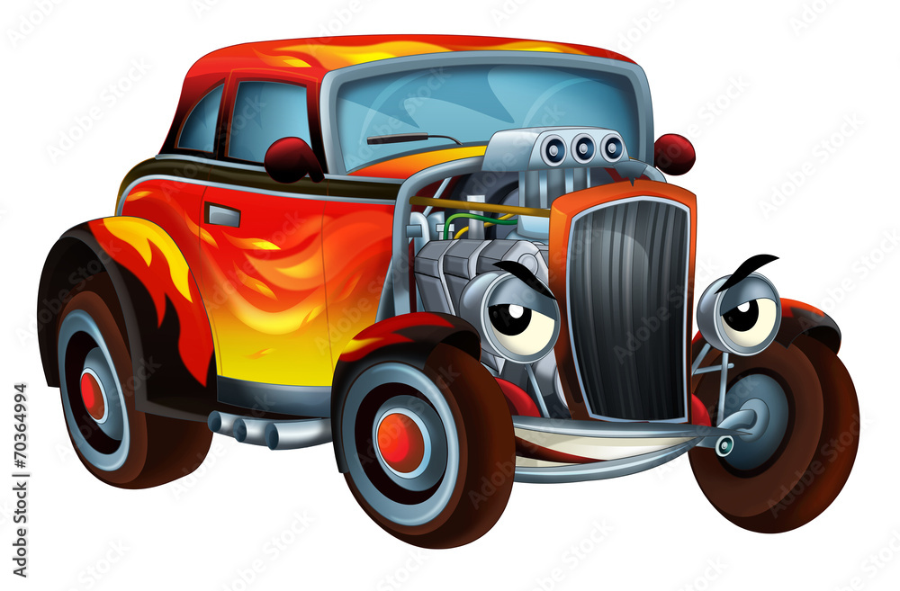 Cartoon hot rod - smiling - caricature - illustration for the children Cartoon hot rod - smiling - caricature - illustration for the children
