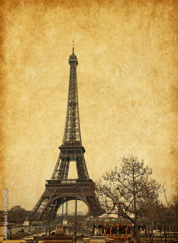 Eiffel tower, Paris, France. Added paper texture. © Antonel