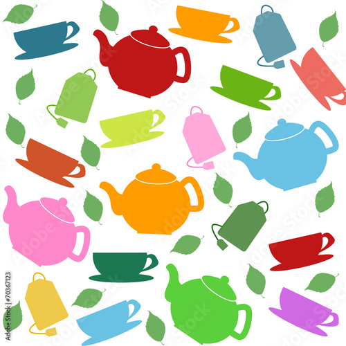 Tea pattern of cups and teapots