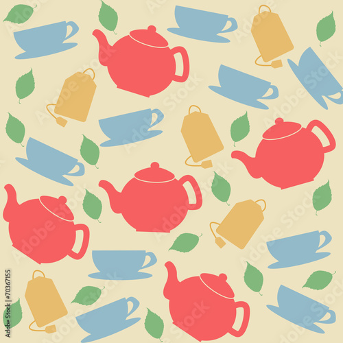 Tea pattern of cups and teapots