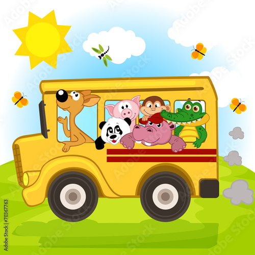 animals on the bus - vector illustration, eps