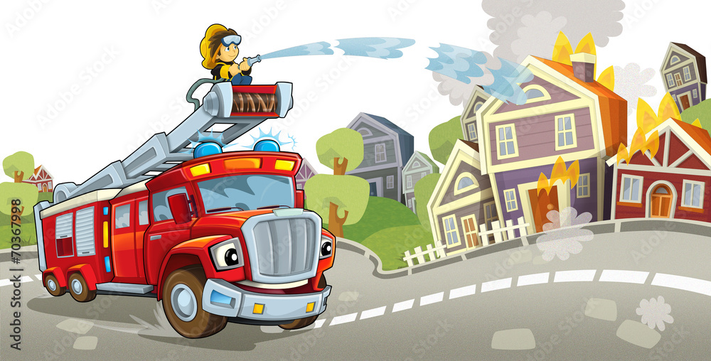 Cartoon fire truck - illustration for the children Cartoon fire truck - illustration for the children