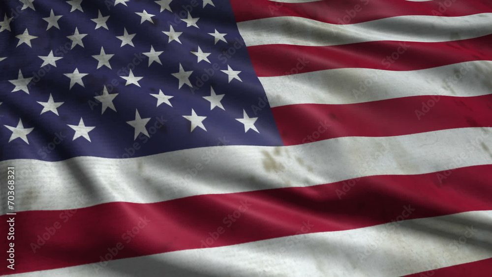 flag of USA with old, grunge fabric structure; looping
