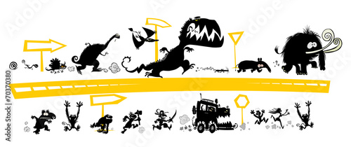 Running Silhouettes on the Evolution scale with road signs.