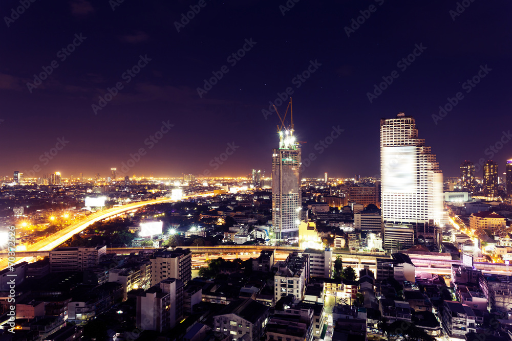 bird view of urban cityscape at night