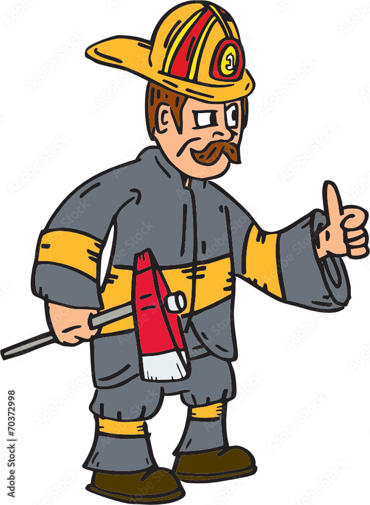 Fireman Firefighter Axe Thumbs Up Cartoon