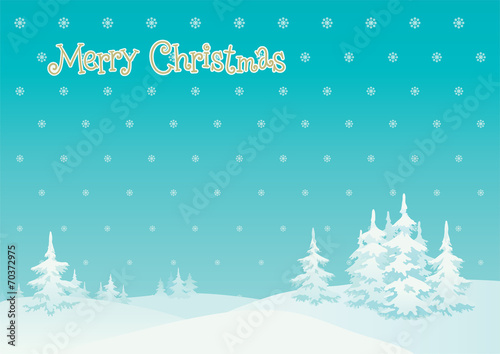 Vector winter landscape and "Merry christmas!"