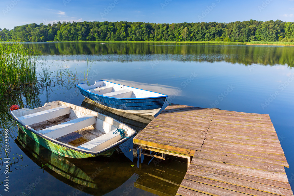 Fishing boats on the masurian lake in Poland