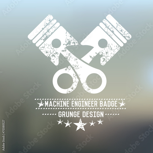 Engine badge grunge symbol on blur background