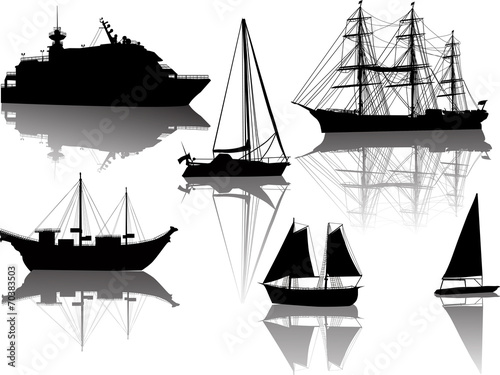 six boats collection on white