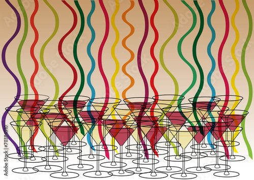 party background with wine and confetti