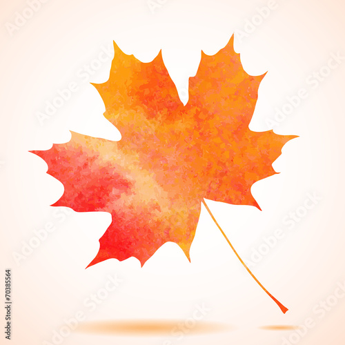 Orange watercolor painted vector autumn maple leaf background