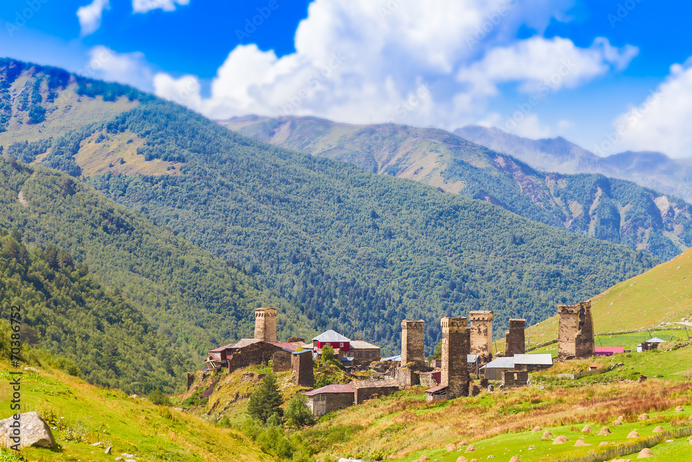 Ushguli, Upper Svaneti, Georgia, Europe. Caucasus mountains.