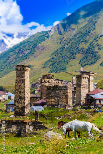 Ushguli, Upper Svaneti, Georgia, Europe. Caucasus mountains. photo