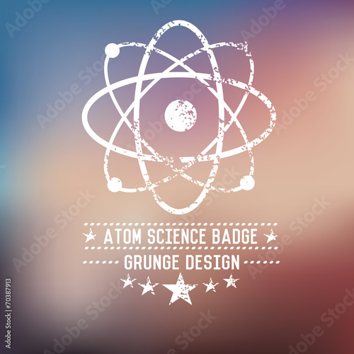 Atom science badge on blur background,vector
