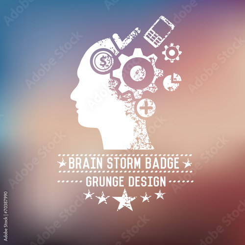Brain storm badge on blur background,vector