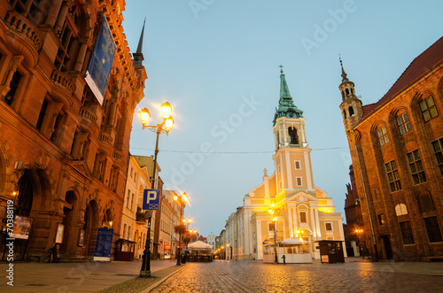 Early morning in Old Town of Torun, Poland. City Hall