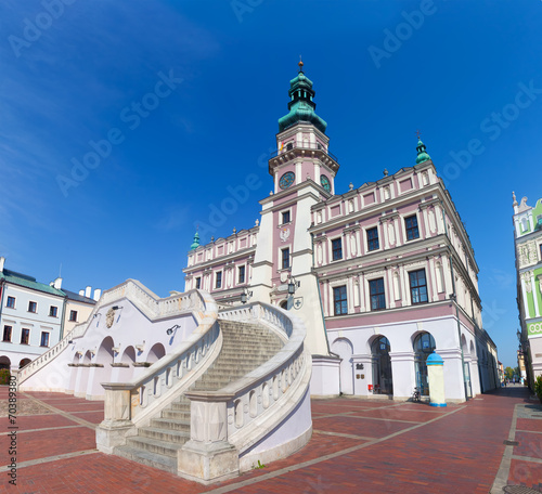 Zamosc, Poland. Historic buildings with the town hall.