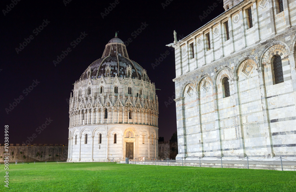 Pisa, Piazza del Duomo with Battistero, Basilica and the leaning