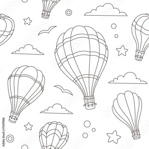 Seamless pattern of hot air balloons on the sky