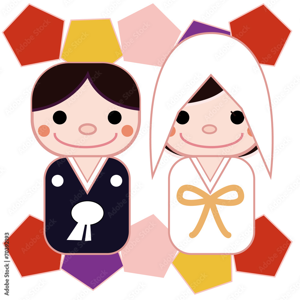 和装結婚式のイラスト　和色背景