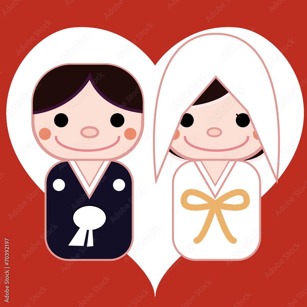 Obraz premium 和装結婚式のイラスト ハート背景